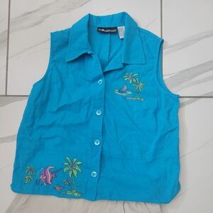 VIntage 90s Beach Button Up shirt Cotton Linen Blend in size Large